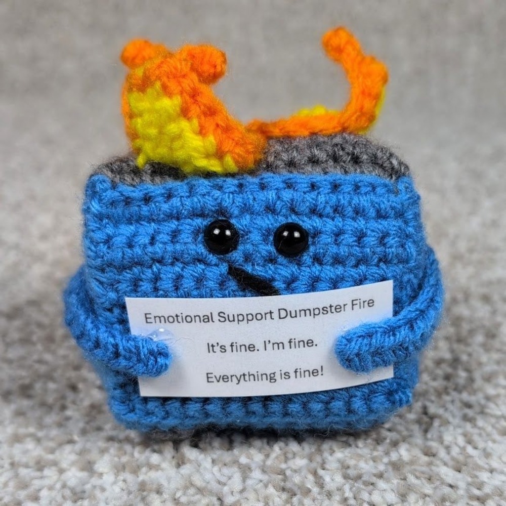 Crochet‎ Emotional Support Dumpster Fire Plush Toy It's Fine Everything is Fine